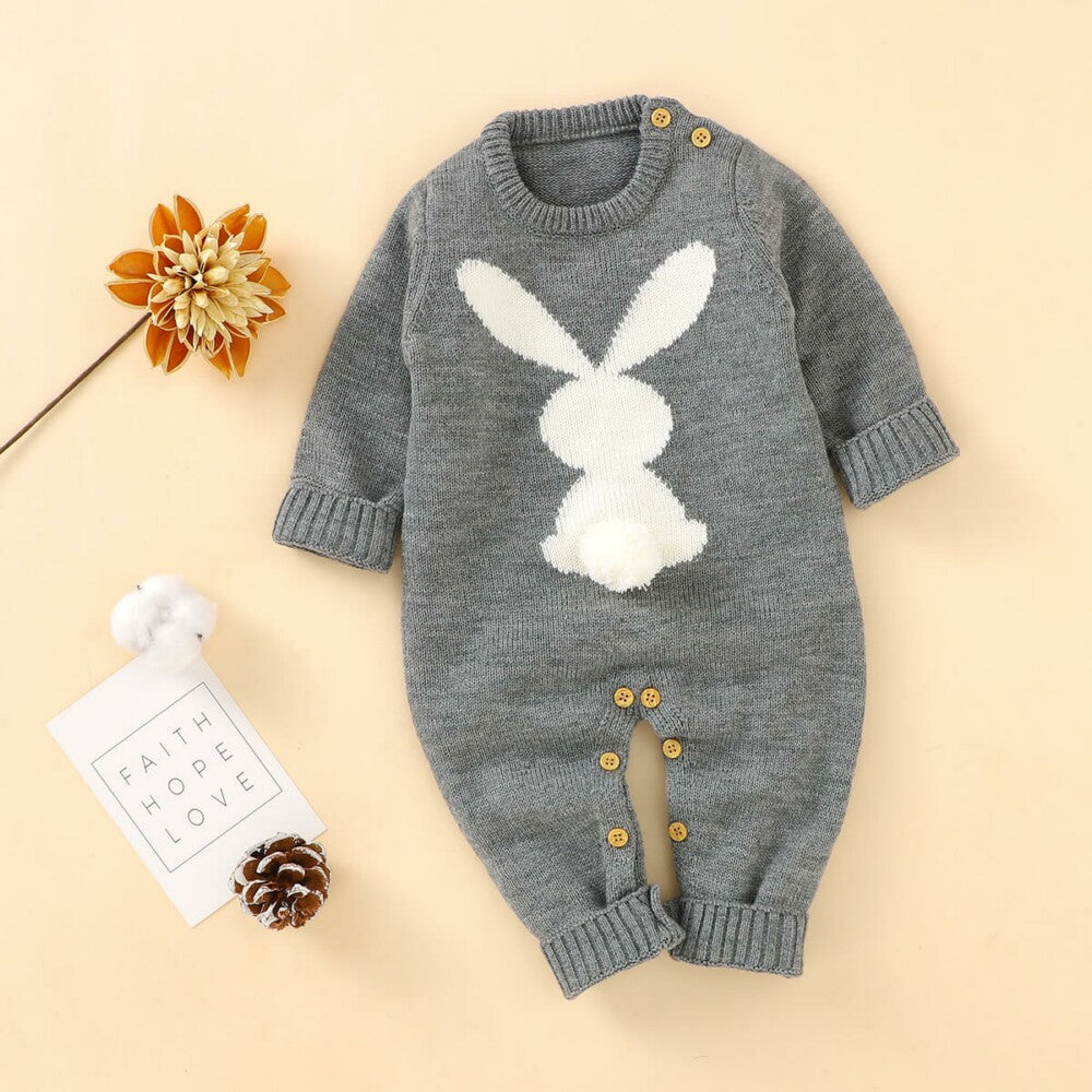 Plush Bunny Baby Knitted Romper