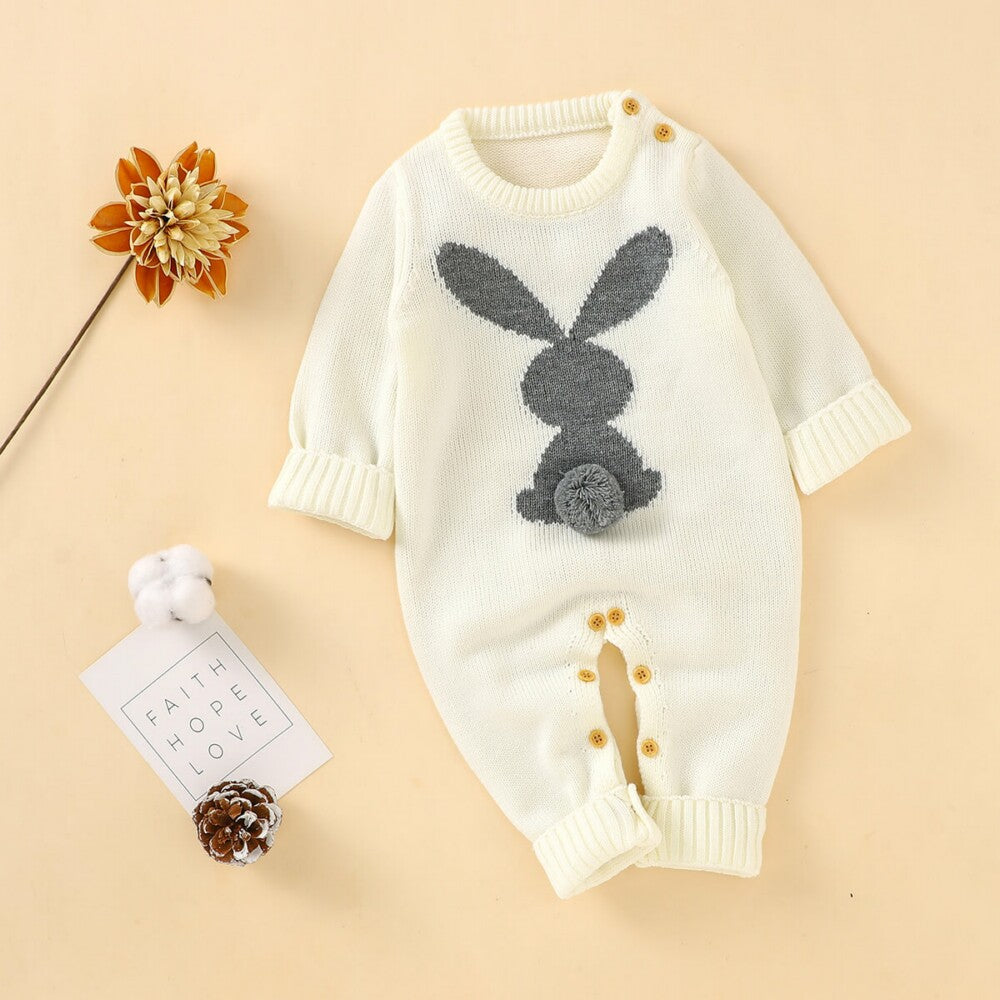Plush Bunny Baby Knitted Romper
