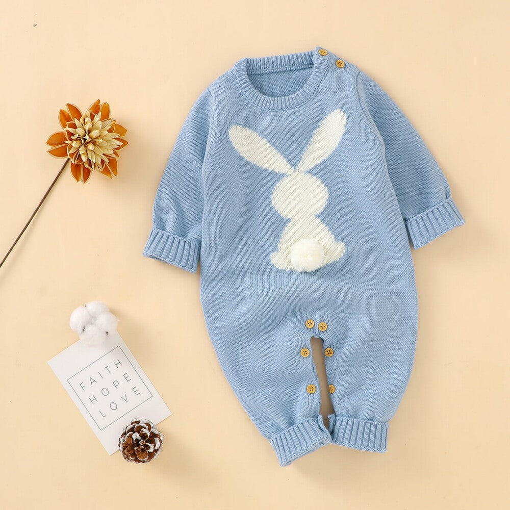 Plush Bunny Baby Knitted Romper
