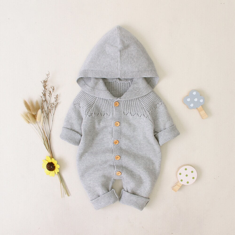 Light Color Hooded Knitted Baby Romper