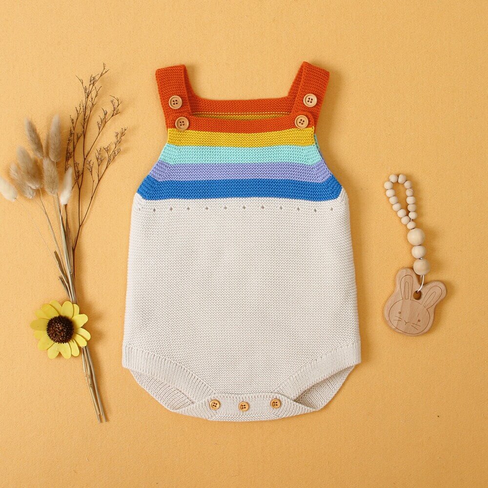 Rainbow Striped Knitted Baby Romper