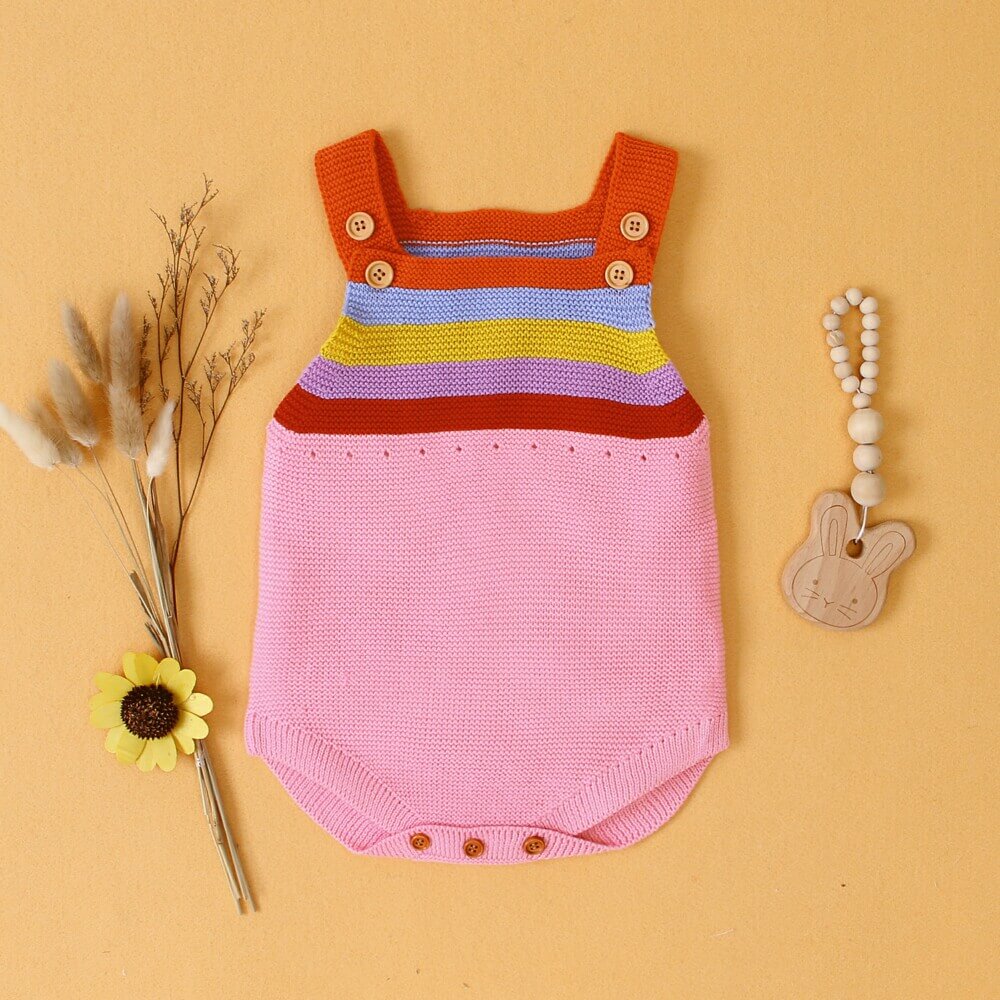 Rainbow Striped Knitted Baby Romper