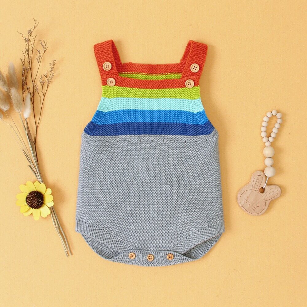 Rainbow Striped Knitted Baby Romper