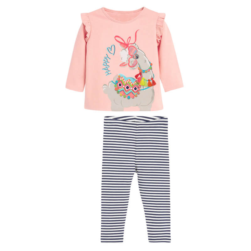Little Girl Cartoon Alpaca Striped Suit