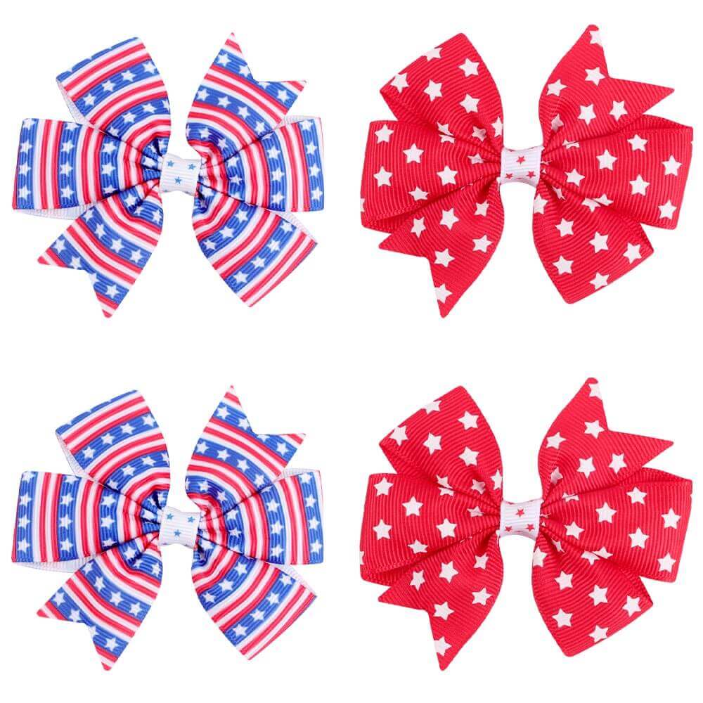 4PCS Patriotic Pinwheel Hair Bows