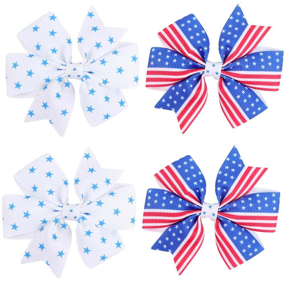 4PCS Patriotic Pinwheel Hair Bows