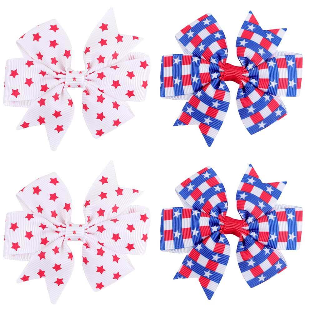 4PCS Patriotic Pinwheel Hair Bows