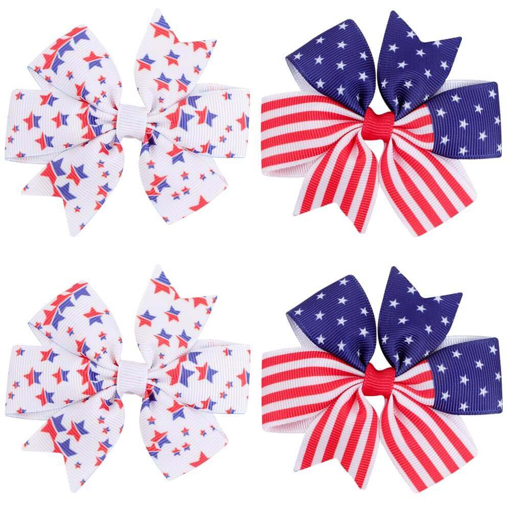 4PCS Patriotic Pinwheel Hair Bows