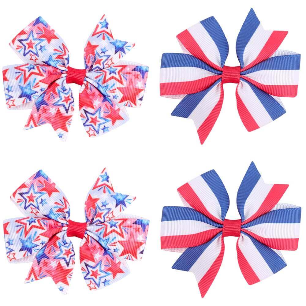 4PCS Patriotic Pinwheel Hair Bows