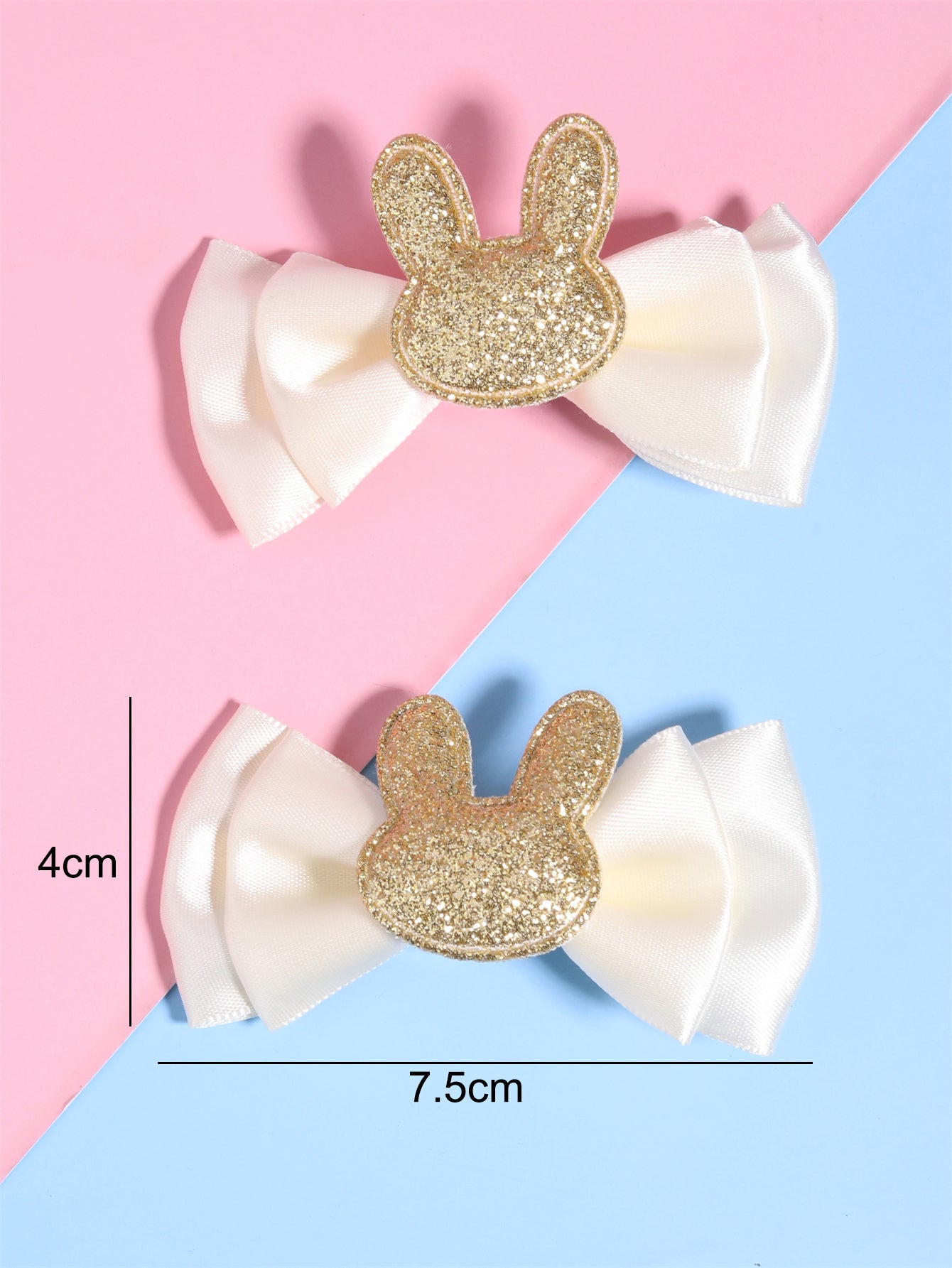 2PCS Glitter Bunny Satin Hair Bows