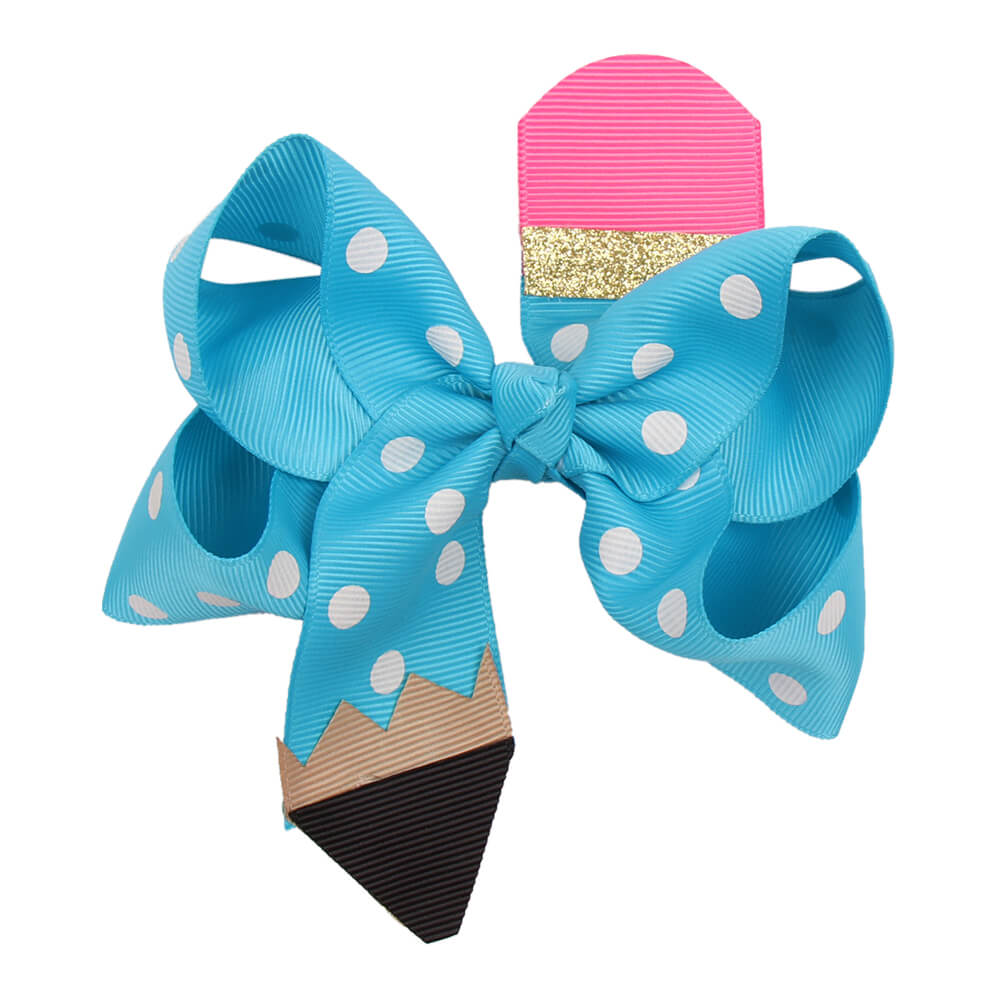 BACK TO SCHOOL Pencil Dot Grosgrain Ribbon Hair Bows