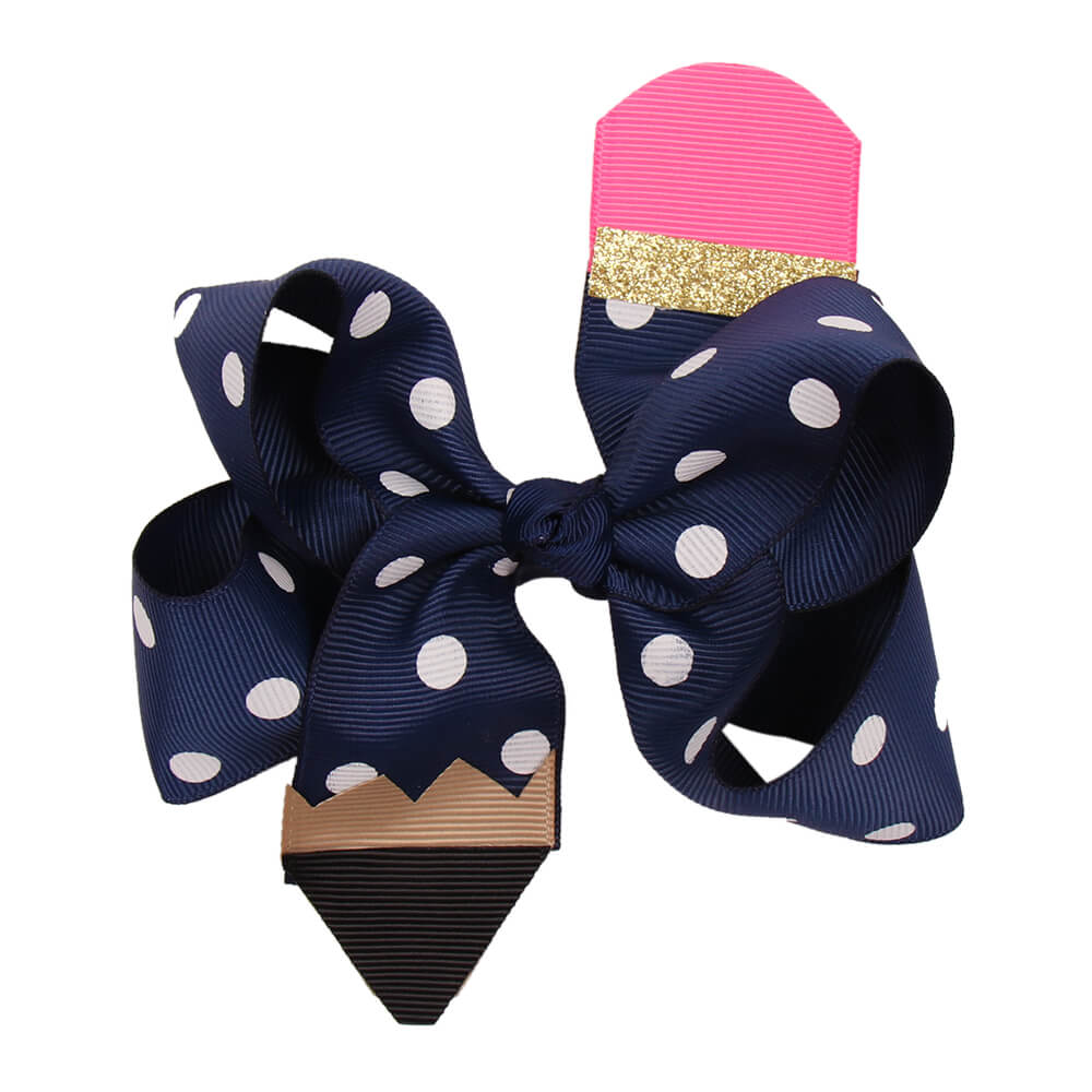 BACK TO SCHOOL Pencil Dot Grosgrain Ribbon Hair Bows