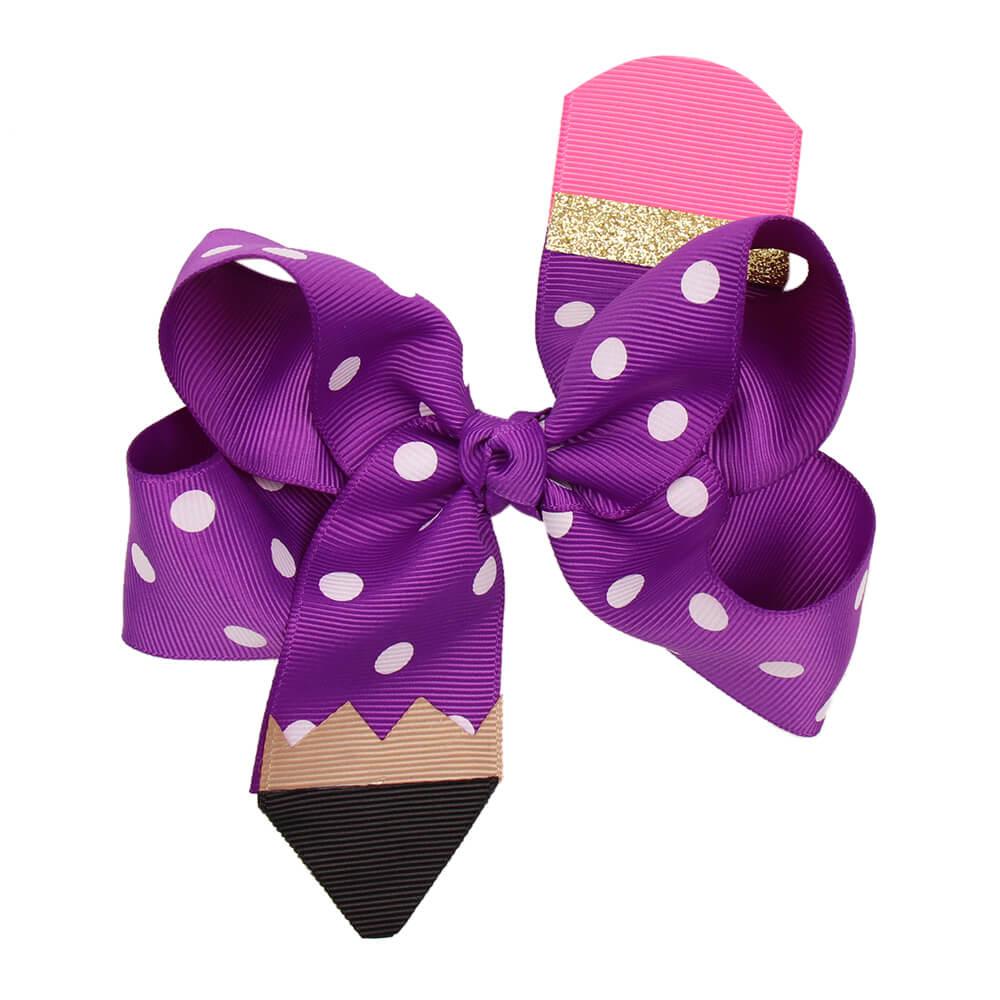 BACK TO SCHOOL Pencil Dot Grosgrain Ribbon Hair Bows