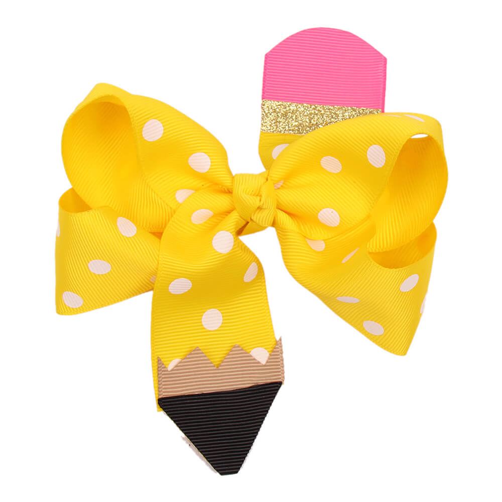 BACK TO SCHOOL Pencil Dot Grosgrain Ribbon Hair Bows