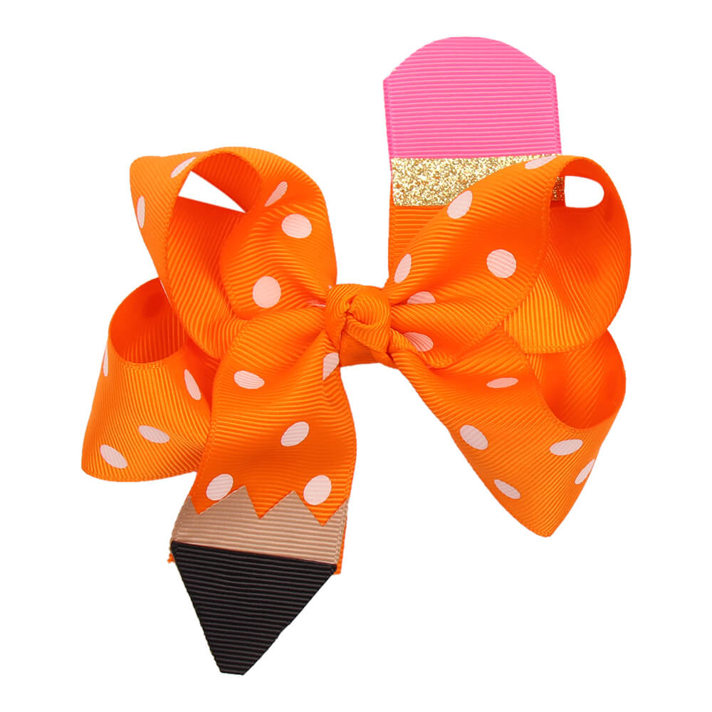 BACK TO SCHOOL Pencil Dot Grosgrain Ribbon Hair Bows