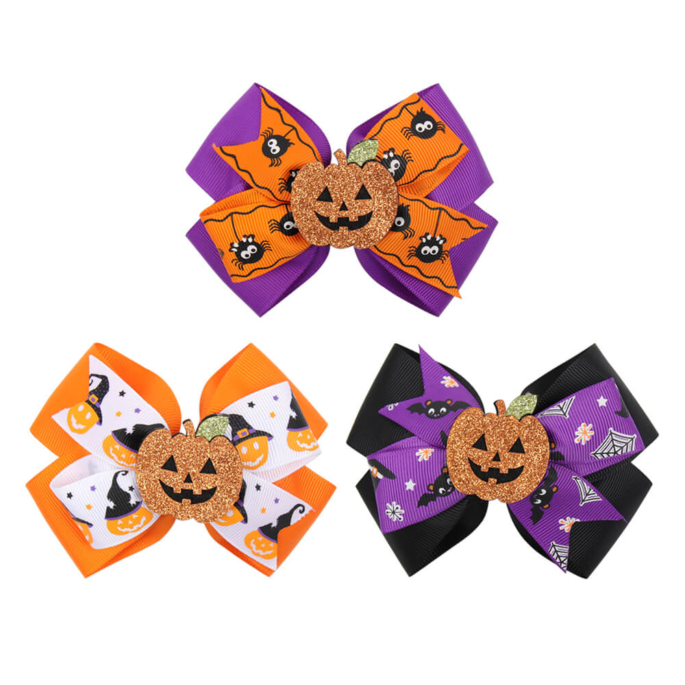 Halloween Hair Bow with Glitter Pumpkin