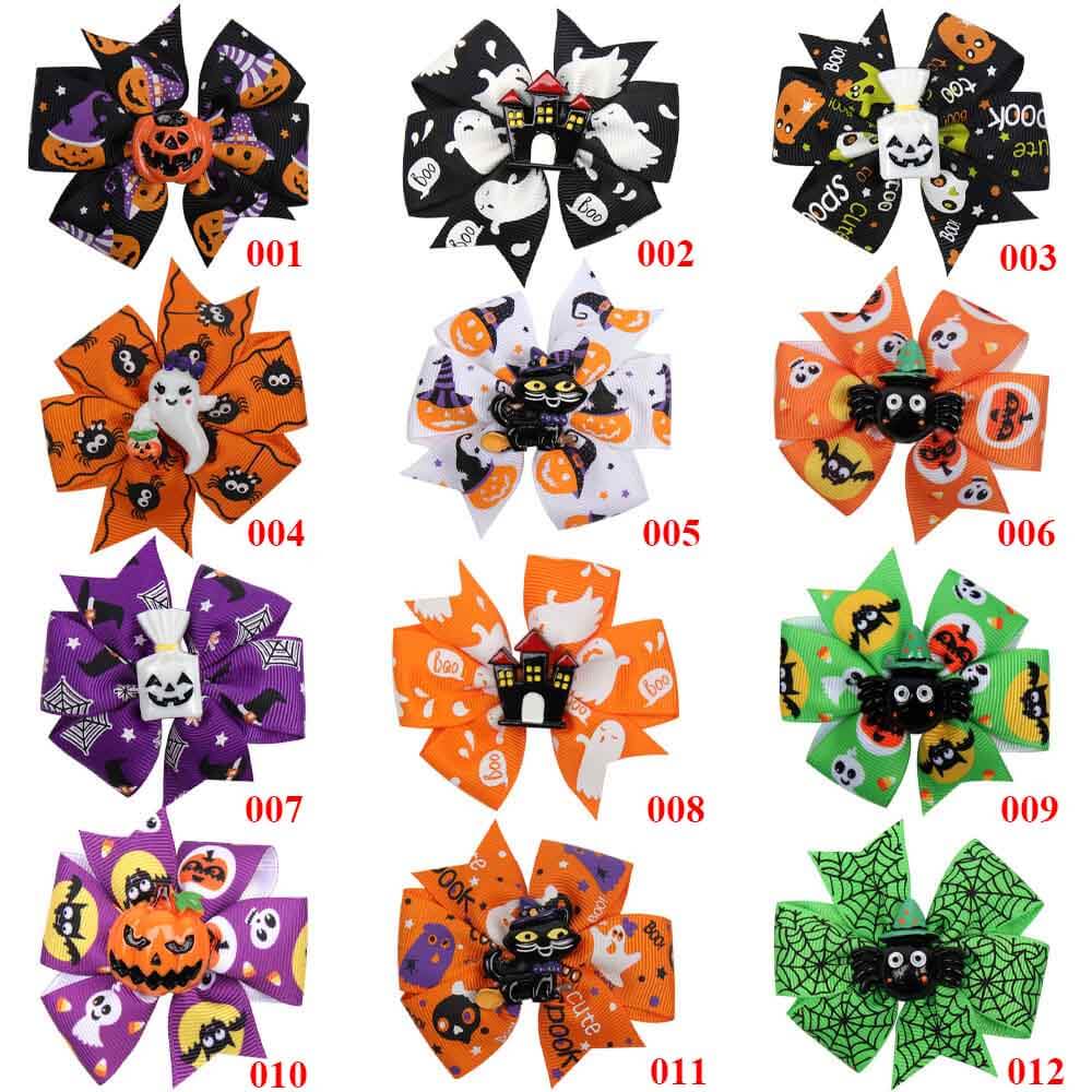 Halloween Printed Ribbon Pinwheel Hair Bows