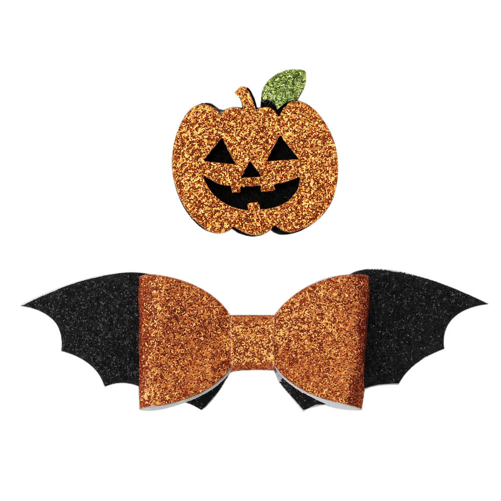 2PCS Glitter Pumpkin Wing Hair Bows