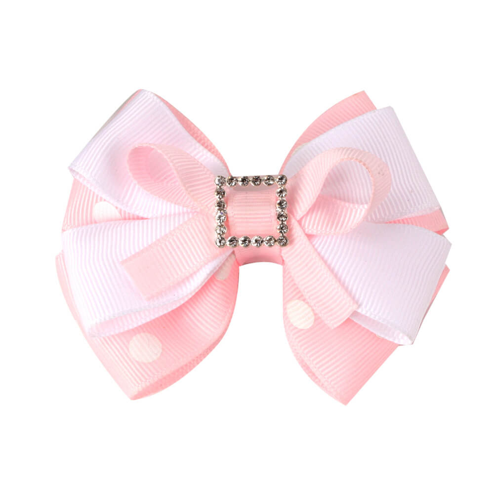 Rhinestone Polka Hair Bow Clips