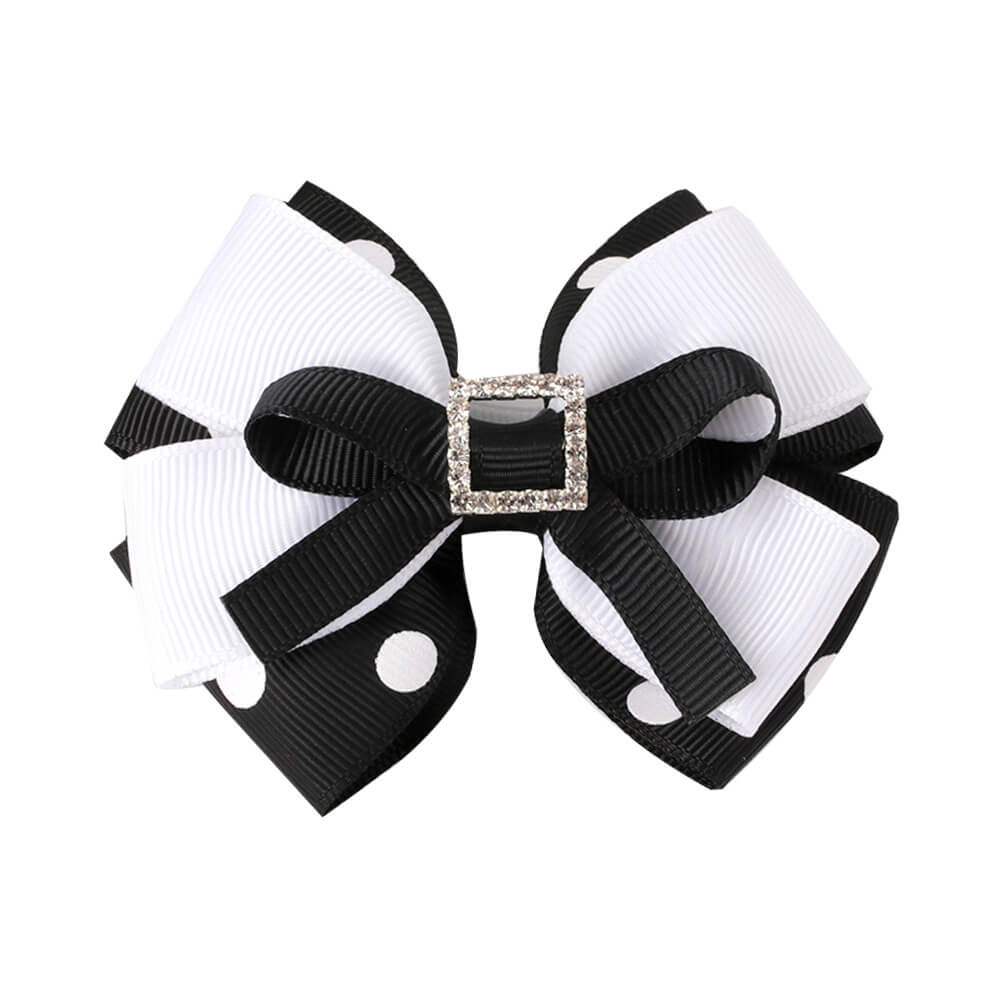Rhinestone Polka Hair Bow Clips