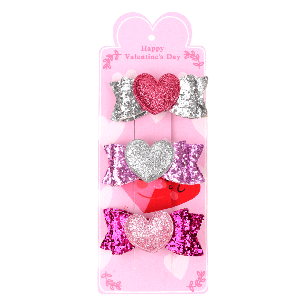 3PCS Sweet Pink Glitter Hair Clip Set