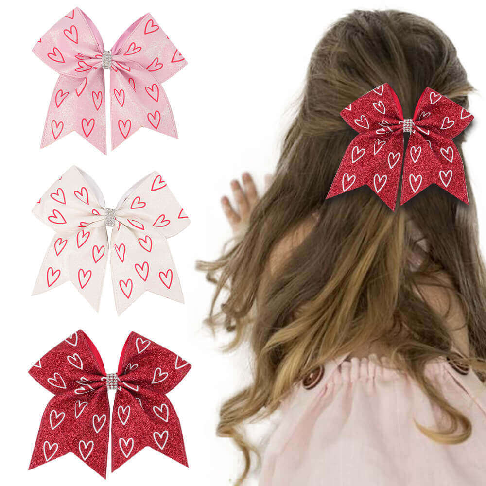 Pink Hearts Glitter Cheer Bows