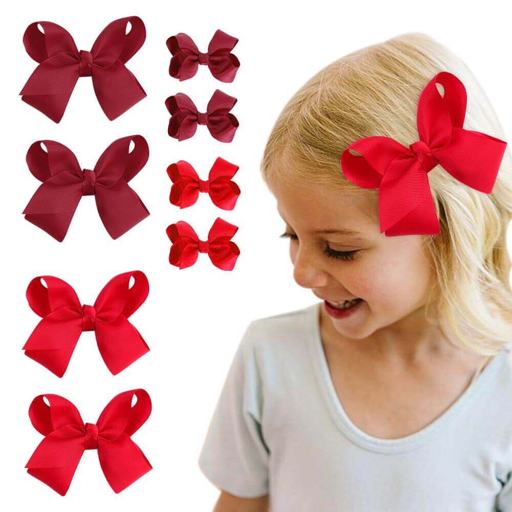 4PCS Red Wine Grosgrain Hair Bows