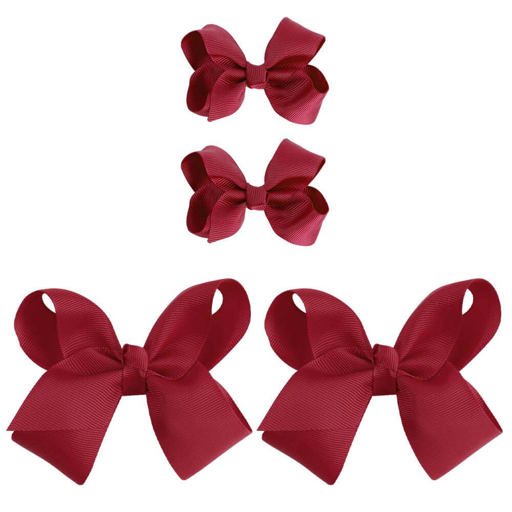 4PCS Red Wine Grosgrain Hair Bows