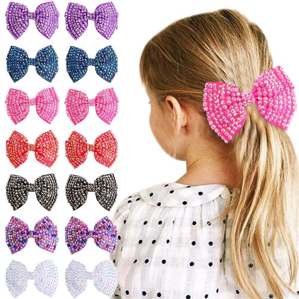 2PCS 5'' Rhinestone Girl Hair Bows