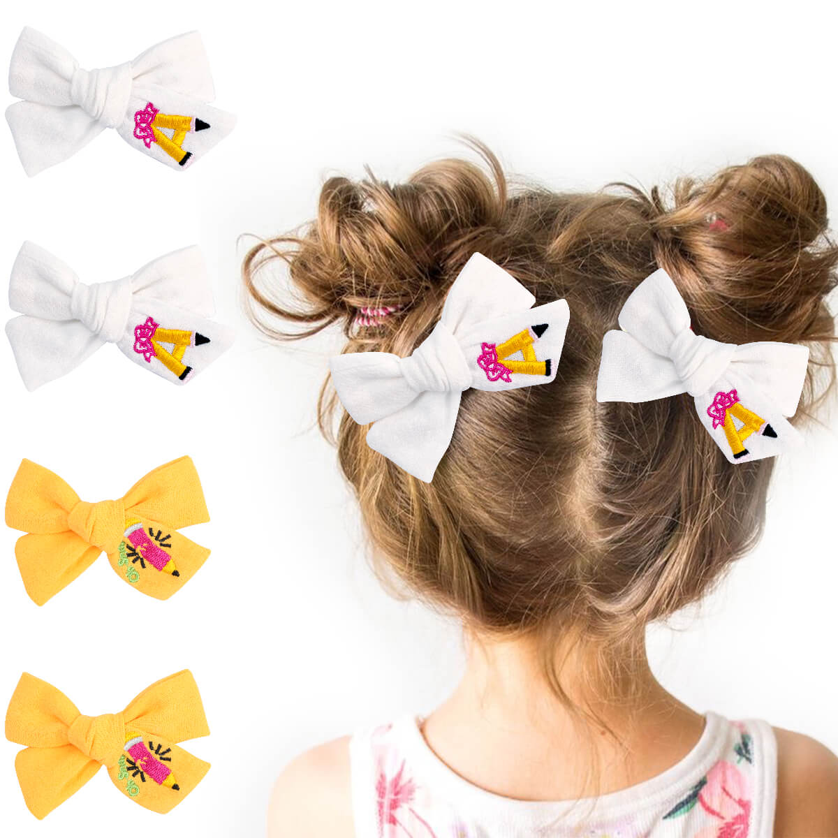 2PCS Back to School Embroidery Hair Bows