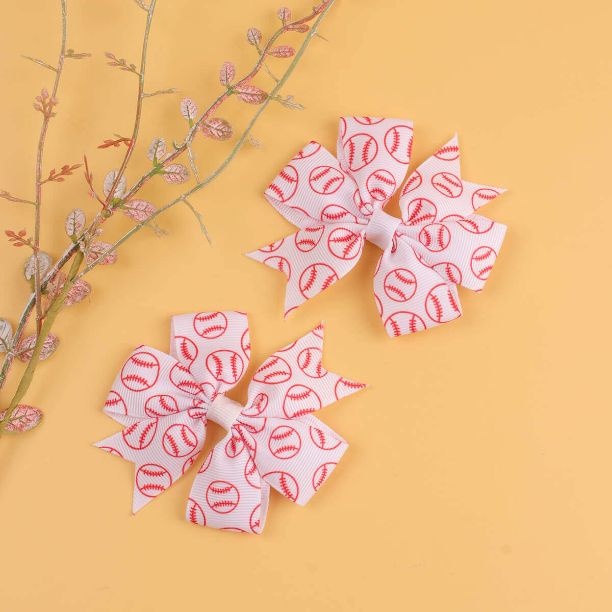 2PCS Baseball Pattern Pinwheel Hair Bows