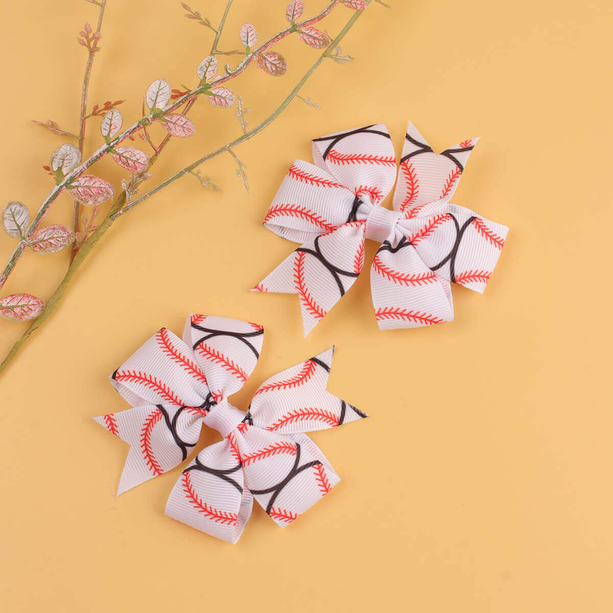 2PCS Baseball Pattern Pinwheel Hair Bows