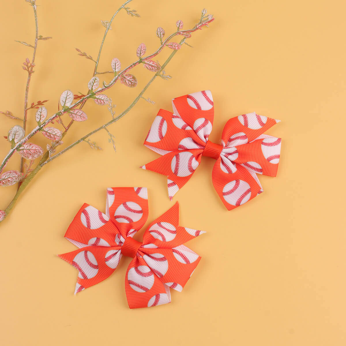 2PCS Baseball Pattern Pinwheel Hair Bows