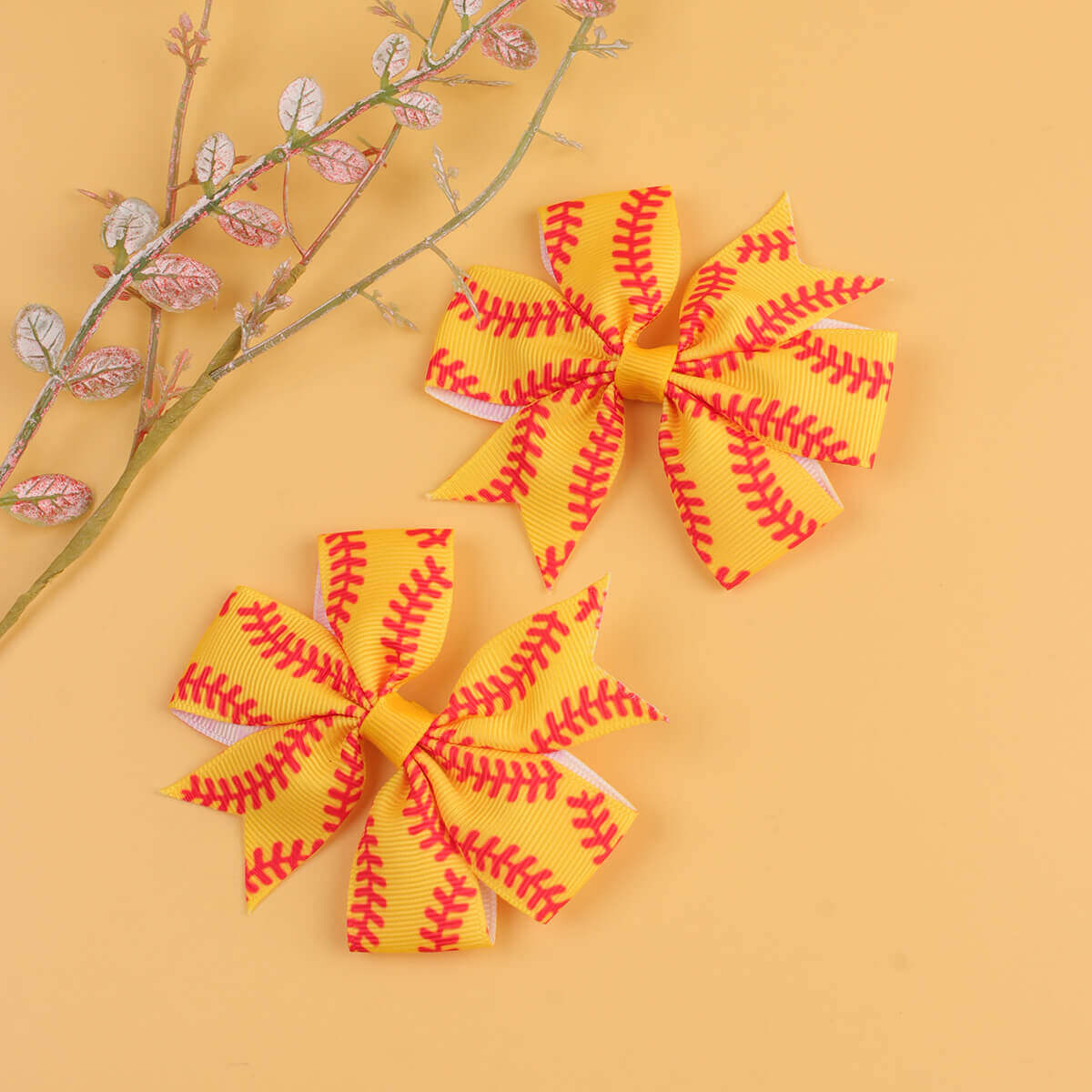 2PCS baseball pattern pinwheel bow