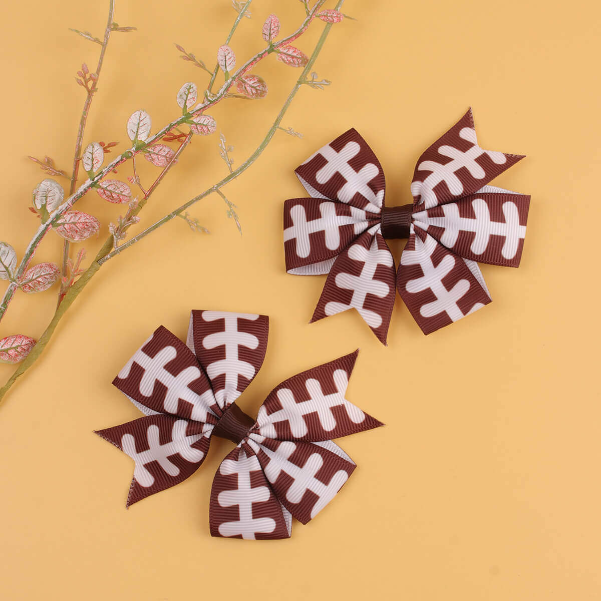 2PCS football pattern pinwheel bow