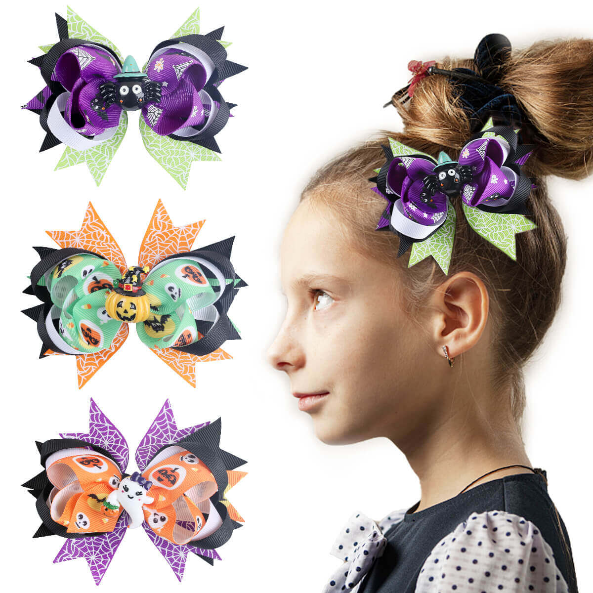 4.5'' Halloween Ghost Spider Hair Bows