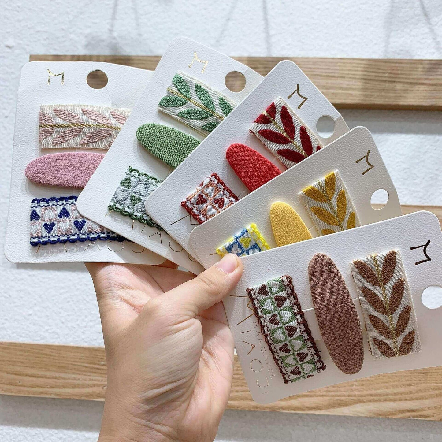 3PCS Embroidery Fabric Snap Hair Clips