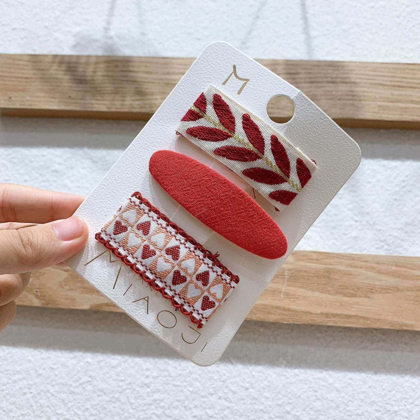 3PCS Embroidery Fabric Snap Hair Clips