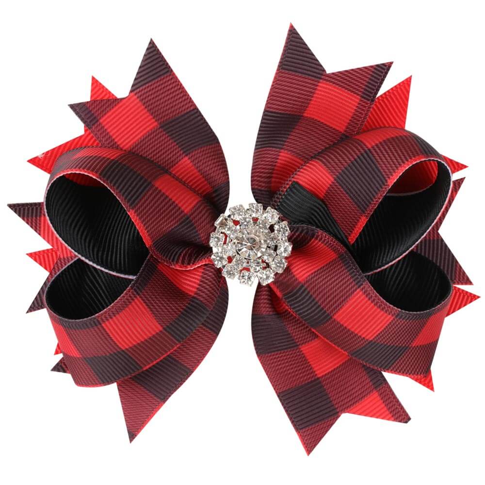 5.5'' Christmas Crystal Plaid Hair Bows