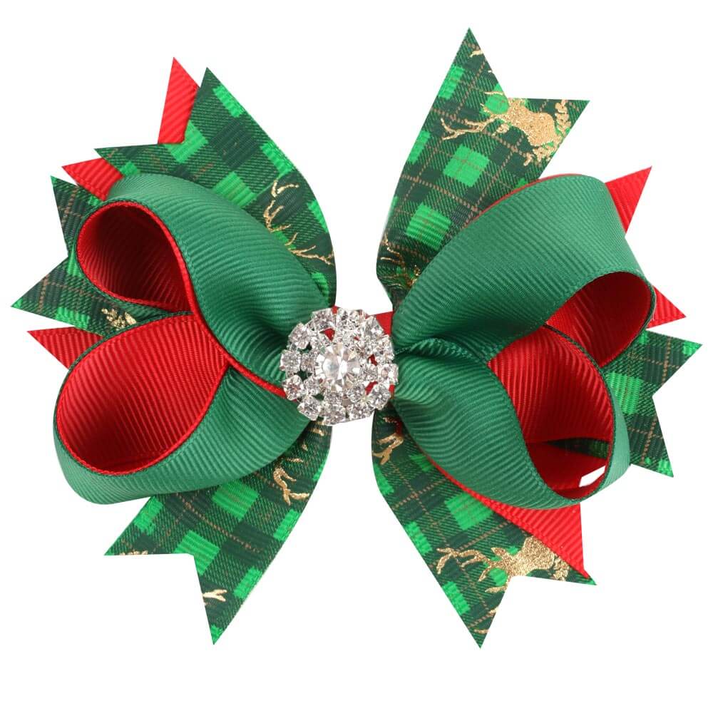 5.5'' Christmas Crystal Plaid Hair Bows