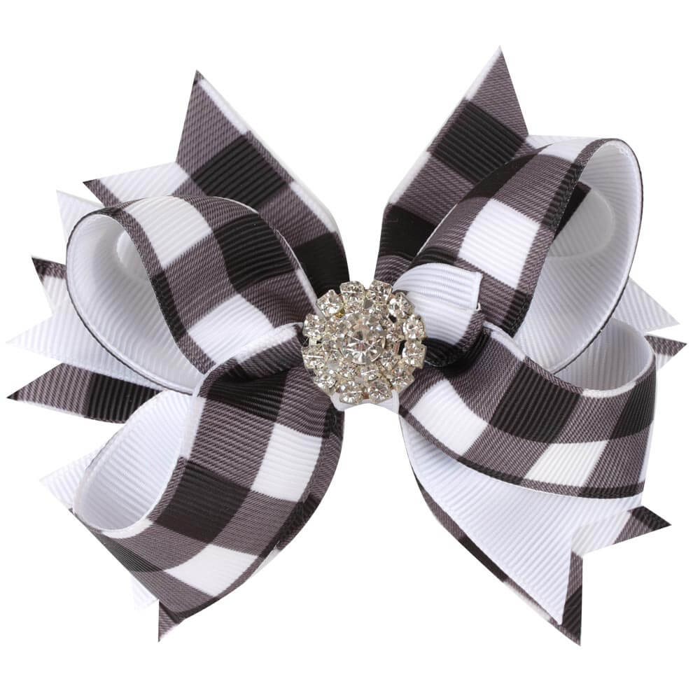 5.5'' Christmas Crystal Plaid Hair Bows