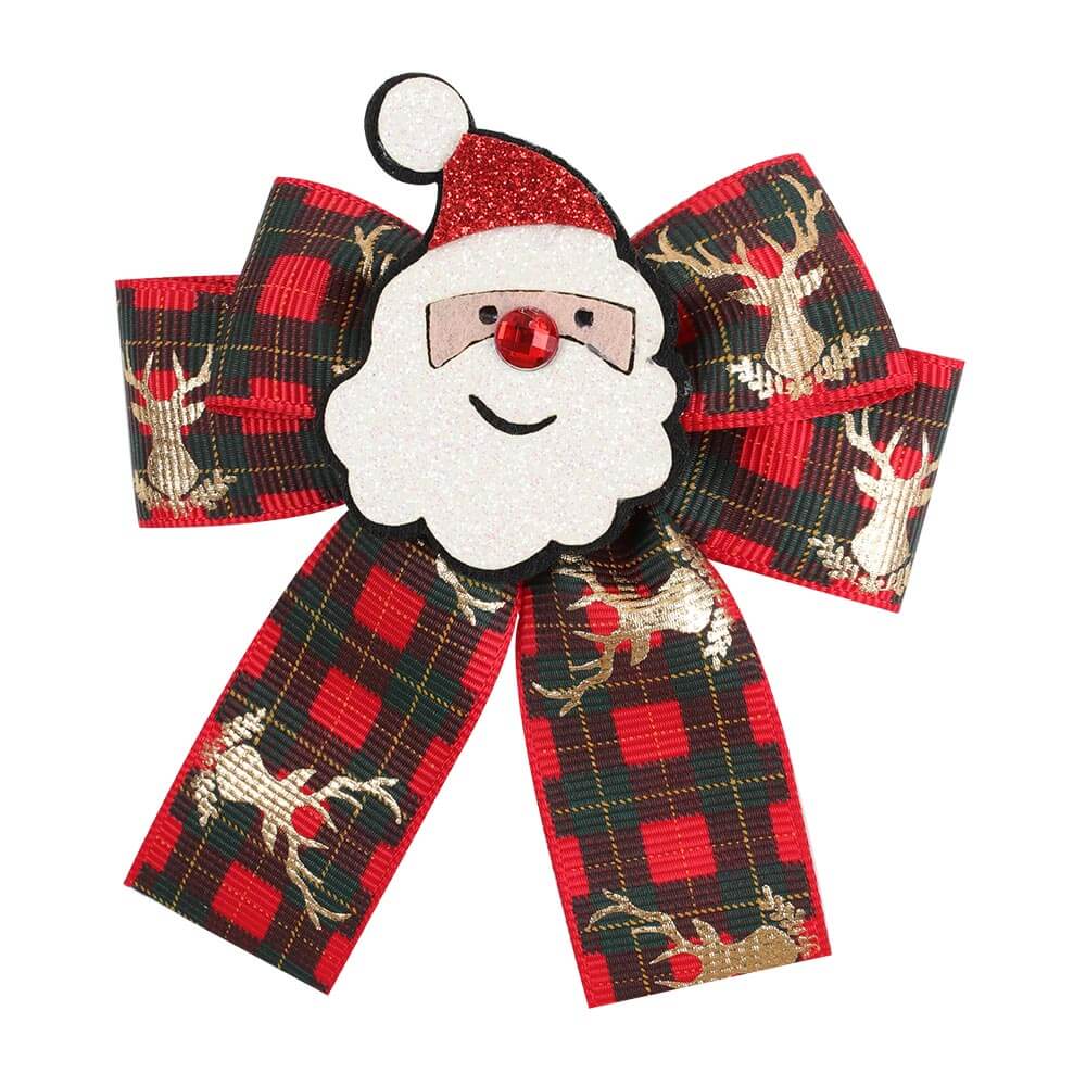 3'' Christmas Golden Elk Plaids Hair Bows