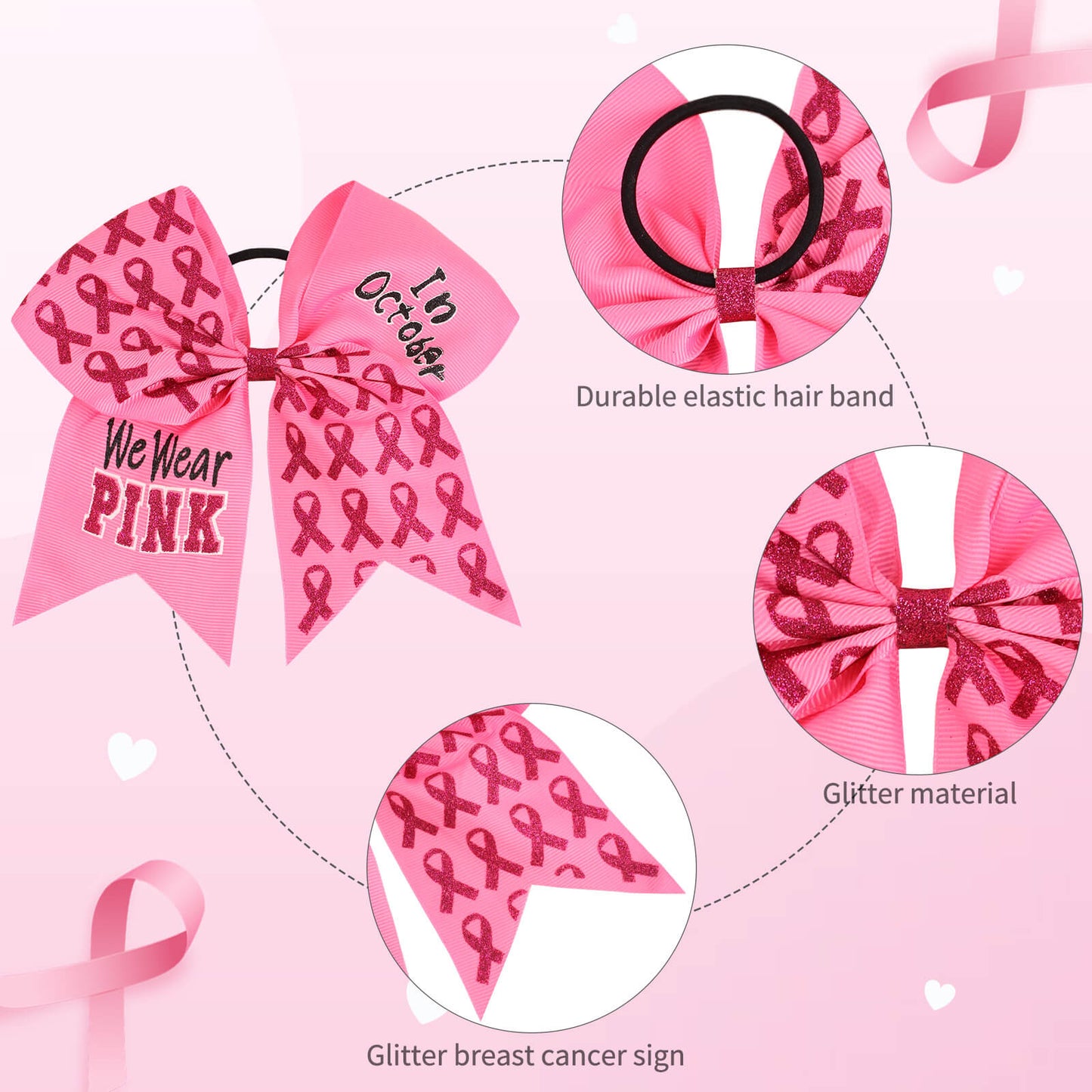 20PCS Breast Cancer Rhinestone Cheer Bows