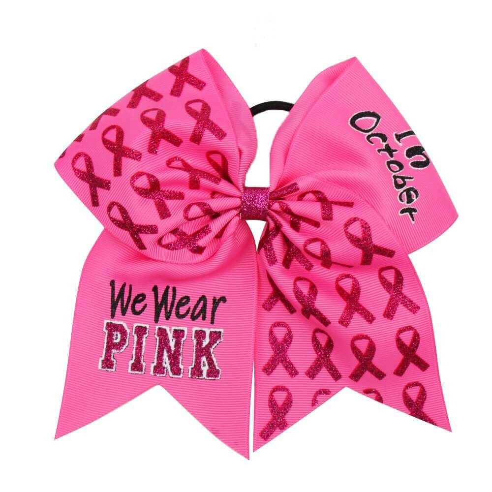 Breast Cancer Awareness Pink Glitter Cheer Bows