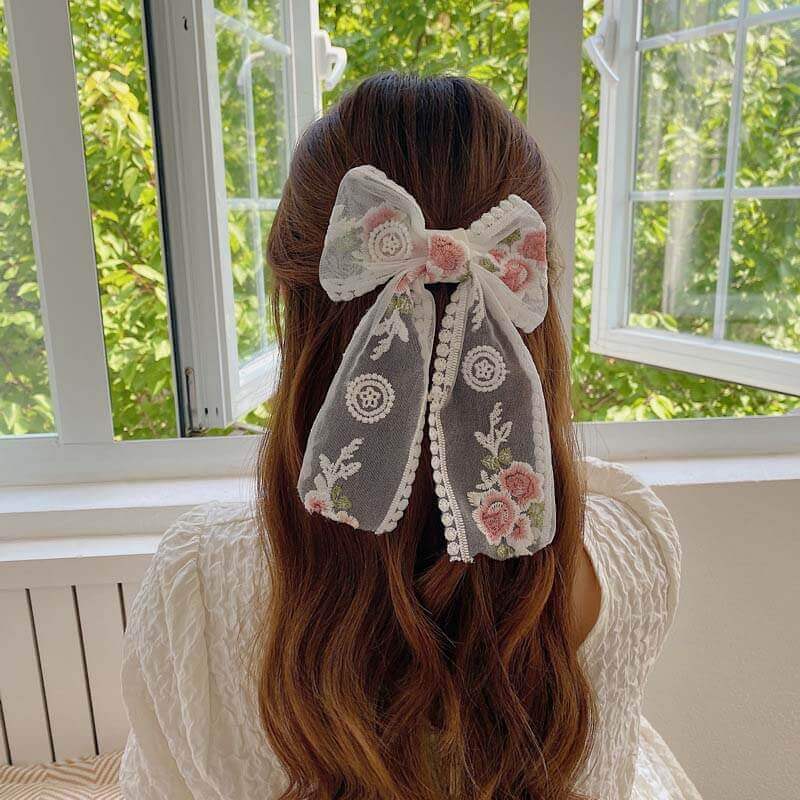 Rose Embroidery Lace Hair Bows