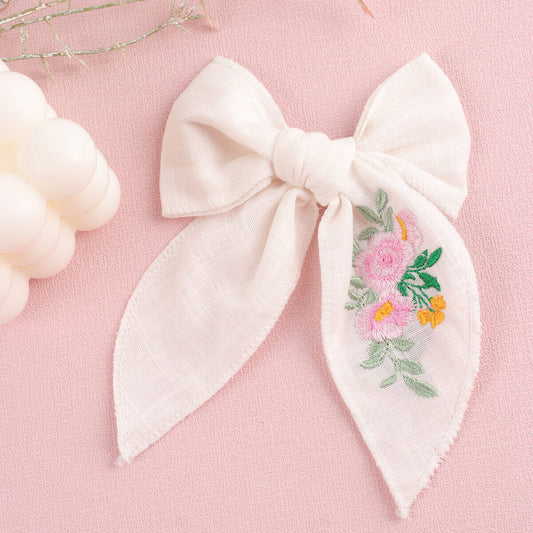 4'' Embroidery Flower Linen Fable Bows