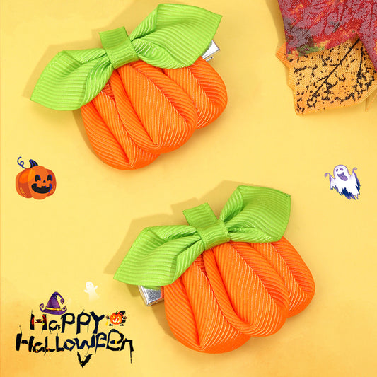 2PCS Cute Halloween Pumpkin Hair Bows