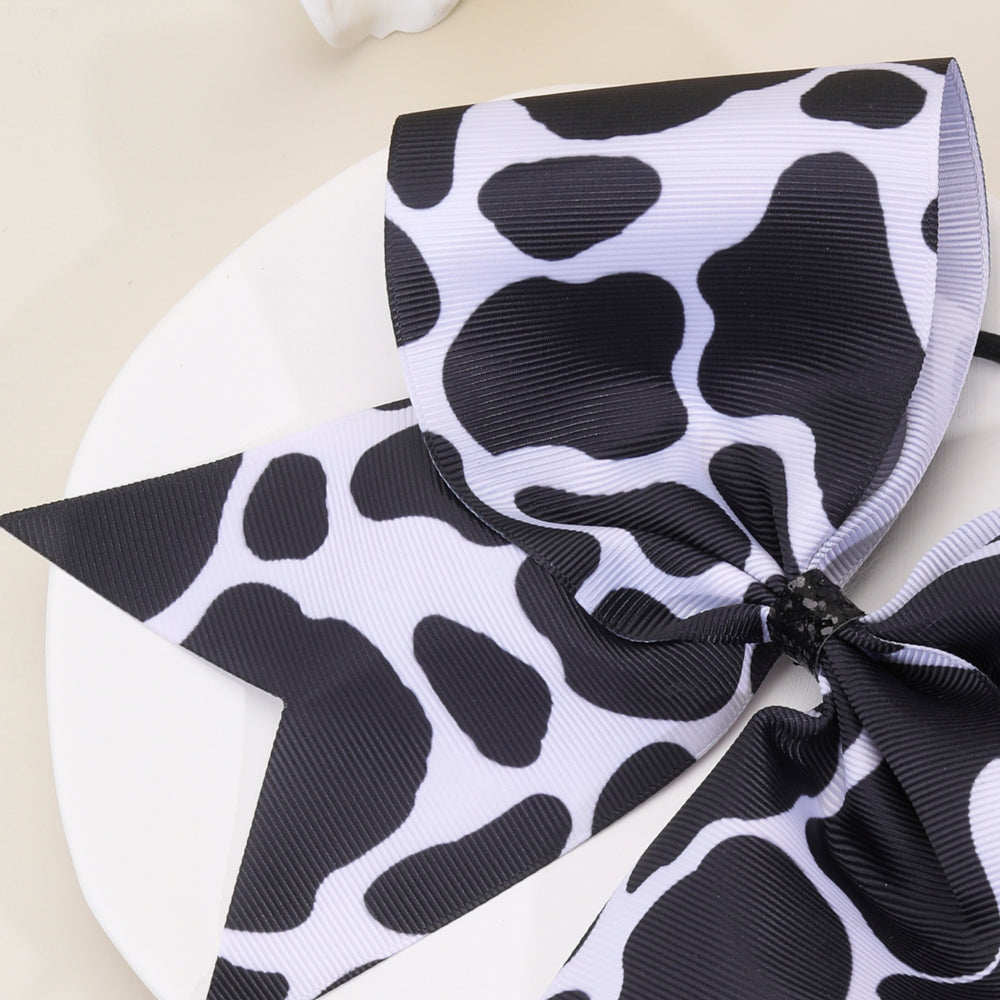 12Pcs Cow Print Cheer Bows With Ponytail Holder