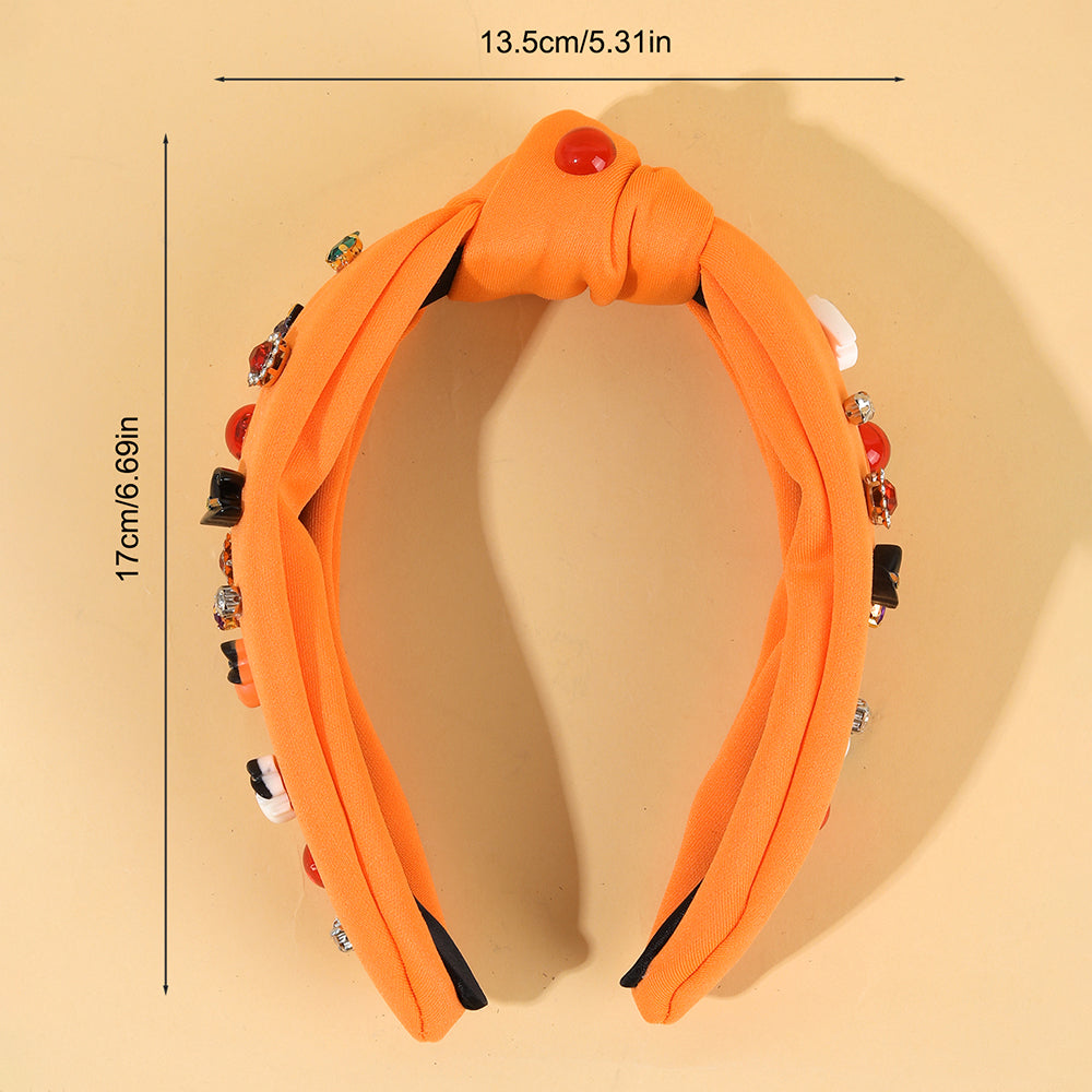 Halloween Fabric Bow Knot Headband Girls Rhinestone Halloween Hairband Women