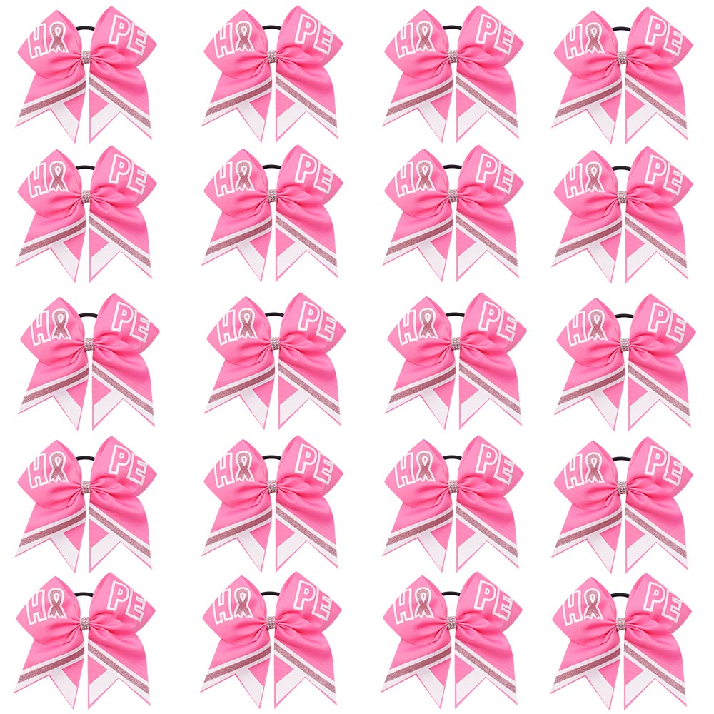 20PCS New Breast Cancer Awareness Pink Ribbon Cheer Bows